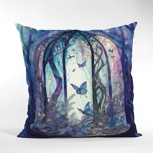 Magical Forest Art Pillow - Butterflies and Flowers, Cottagecore, Forestcore, Pillow & Insert Included