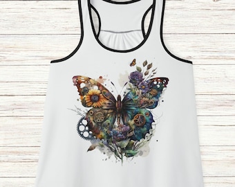 Kleurrijke vlinder - Dames tanktop (AOP), bloemmotief, lente/zomer casual tanktop