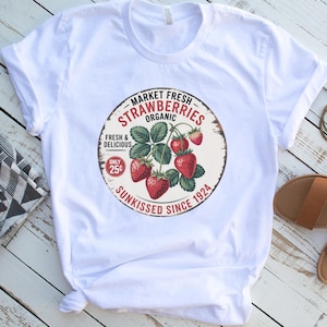Fresh Strawberries Vintage Tee - Organic Strawberry Shirt, Market Fresh Tee, Summer T-Shirt, Gift for Farmers Market Lovers