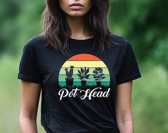 Pot Head Shirt -Unisex Short Sleeve Tee, Funny Shirt, Retro Sun, Gift for Gardener, Green Thumb, Plants & Flowers Shirt