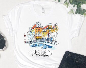 Amsterdam Shirt - Unisex T-shirt met korte mouwen, Nederland, Holland, Reissouvenir