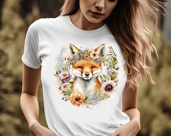 Cute Fox Shirt - Fox Print Shirt, Fox Lover Shirt, Floral Fox Shirt, Gifts for Fox Lovers, Cottagecore Clothing
