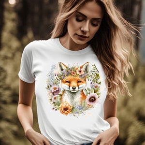 Cute Fox Shirt - Fox Print Shirt, Fox Lover Shirt, Floral Fox Shirt, Gifts for Fox Lovers, Cottagecore Clothing