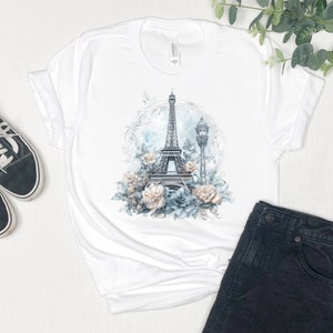 Floral Eiffel Tower Shirt - Unisex Short Sleeve Tee, Parisian Souvenir, Paris Landmark, Shirt for Francophiles