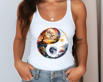 Day & Night Yin-Yang - Women's Ideal Racerback Tank, Casual/Workout Top, Celestial Shirt