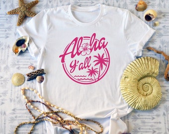 Aloha Y'all - Unisex Short Sleeve Tee, Hawaii Shirt, Palm Trees, Tropical Vacation, Matching Vacation Shirts