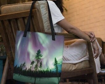 AURORA BOREALIS-AOP Tote Bag, Northern Lights, Alaska, Norway, Iceland, Scandinavia, Gift For Her