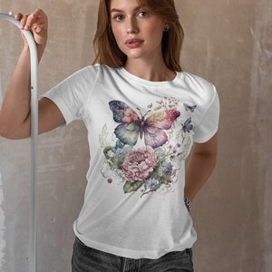 Retro Butterfly Shirt - Unisex Short Sleeve Tee, Wildflowers, Floral Design, Butterfly Collage