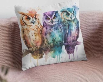 Watercolor OWL Pillow - Broadcloth Pillow, Throw Pillow, Cottagecore, Owl Lovers Gift, Nature Pillow, Home Decor