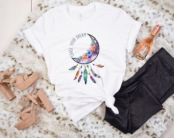 Chase Your Dream - Unisex Kurzarm T-Shirt, Dreamcatcher Shirt, Floral Shirt