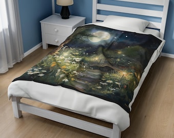 Plush Blanket Moonlit Garden - Soft Throw for Bedroom Decor, Cozy Couch Throw, Floral Blanket Gift Idea, Velvet Bed Cover, 50"x60"