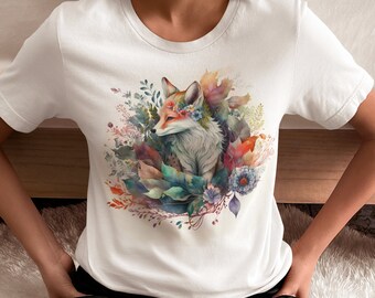 Cute Fox Shirt -  Fox Print Shirt, Fox Lover Shirt, Floral Fox Shirt, Gifts for Fox Lovers, Cottagecore, Forestcore Shirt, Animal Lover