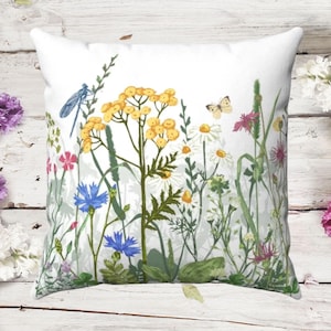 Wild Flowers/Dragon Fly- Polyester Square Pillow BUTTERFLY/Nature/Garden/Summertime/Spring/Mothers Day/Gift for Mom 4 Size Options