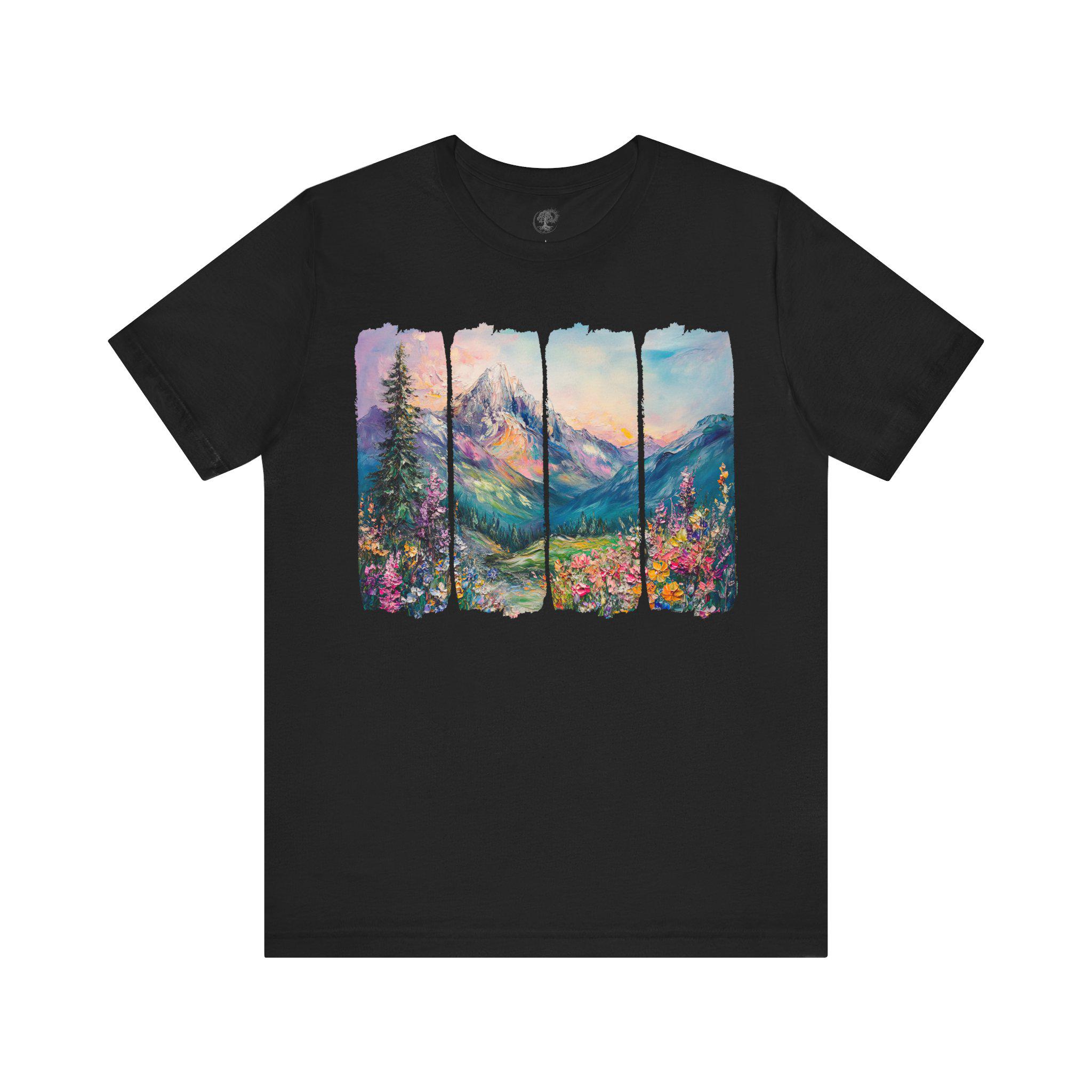 Mountain Landscape Graphic Tee - Brush Strokes Design, Nature