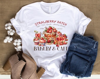 Vintage Farmhouse Shirt - Unisex Short Sleeve Tee, Strawberry Patch Bakery & Cafe, Old Fashioned Sign