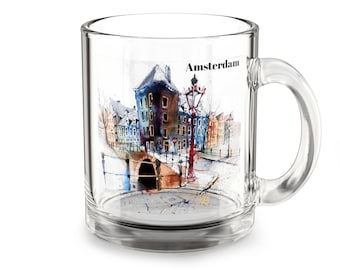 France Artistic Glass Mug - 10oz | Hand-painted Art Coffee Mug, Unique Gift for Art Lovers, Cozy Mornings, Coffee Lover's Choice
