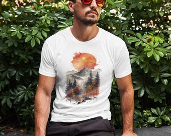 Camiseta vintage con paisaje de montaña y naturaleza: camiseta retro de senderismo, camiseta de aventura al aire libre, regalo para amantes de la montaña, camiseta gráfica con paisaje natural