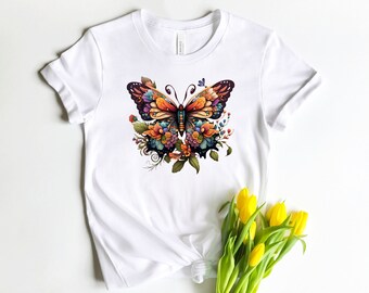Colorful Butterfly - Unisex Short Sleeve Tee, Nature Tshirt, Floral Shirt, Wildflowers