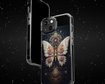 Butterfly Clear iPhone Case - Celestial Space Phone Cover, Transparent Smartphone Case, Galaxy Butterfly Design, Protective Clear Case