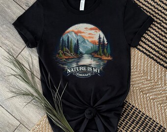 T-shirt natuurtherapie - Uniseks shirt met korte mouw, cadeau voor outdoorliefhebber, milieuvriendelijke kleding, vrijetijdskleding, shirt natuurliefhebber