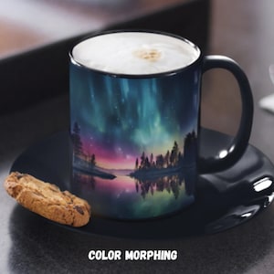 Aurora Borealis - Color Morphing Coffee Mug, 11oz, The Northern Lights, Natural Wonder, Alaska, Scandinavia, Iceland, Norway