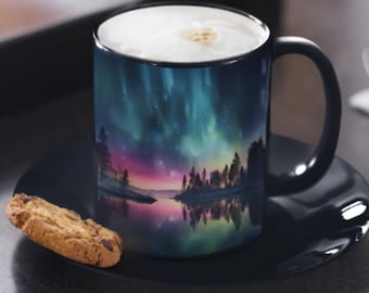 Aurora Borealis - Taza de café con cambio de color, 11 oz, La aurora boreal, Maravilla natural, Alaska, Escandinavia, Islandia, Noruega