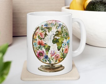 Whimsical Floral Globe Mug - Colorful Flower Design, Perfect Gift for Nature Lovers, Morning Coffee, Tea Lover's Mug, Unique Home Décor