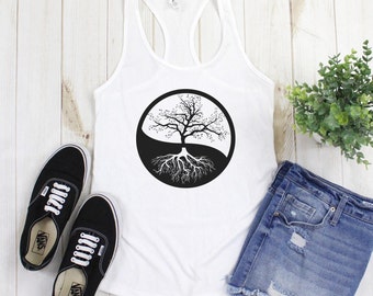 Tree of Life - Women's Ideal Racerback Tank, The Sacred Tree, Yoga Shirt, Tank Top, Meditation, Workout Shirt, Circular Design
