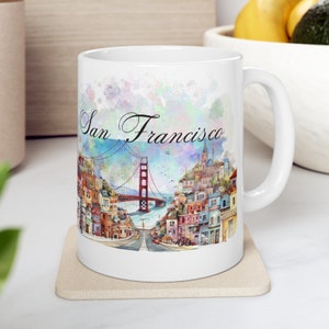 San Francisco - White Ceramic Coffee Mug 11oz, California Mug, Bay Area, Golden Gate Bridge