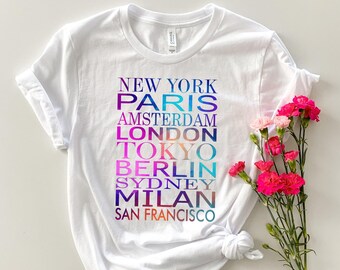 Berühmte Städte der Welt Shirt - Reise Shirt, Urlaub Shirt, Ziel Shirt, Fernweh, Global, positives Shirt, Geschenk für sie, Reise Shirt