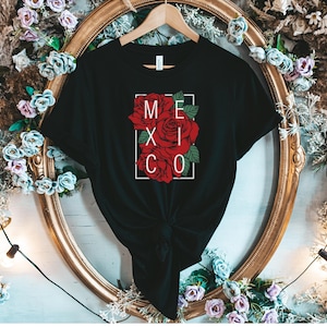 MEXICO Shirt - Unisex Short Sleeve Tee, Graphic Tshirt, Mexican Heritage, Red Roses, Latino