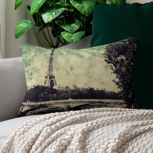 Eiffel Tower Paris Lumbar Pillow - Throw Pillow for Living Room, Home Decor Accent, Gift for Traveler, French Vintage Home Decor 20&quot;x14&quot;