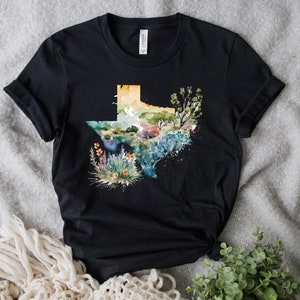 Watercolor Texas Shirt - Unisex Short Sleeve Tee, Floral State Shirt, Lone Star State