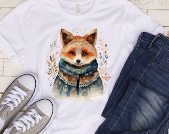 Cute Fox Shirt - Scandinavian Designs, Boho Folk Art, Woodland Wildlife Animal Graphic Tees