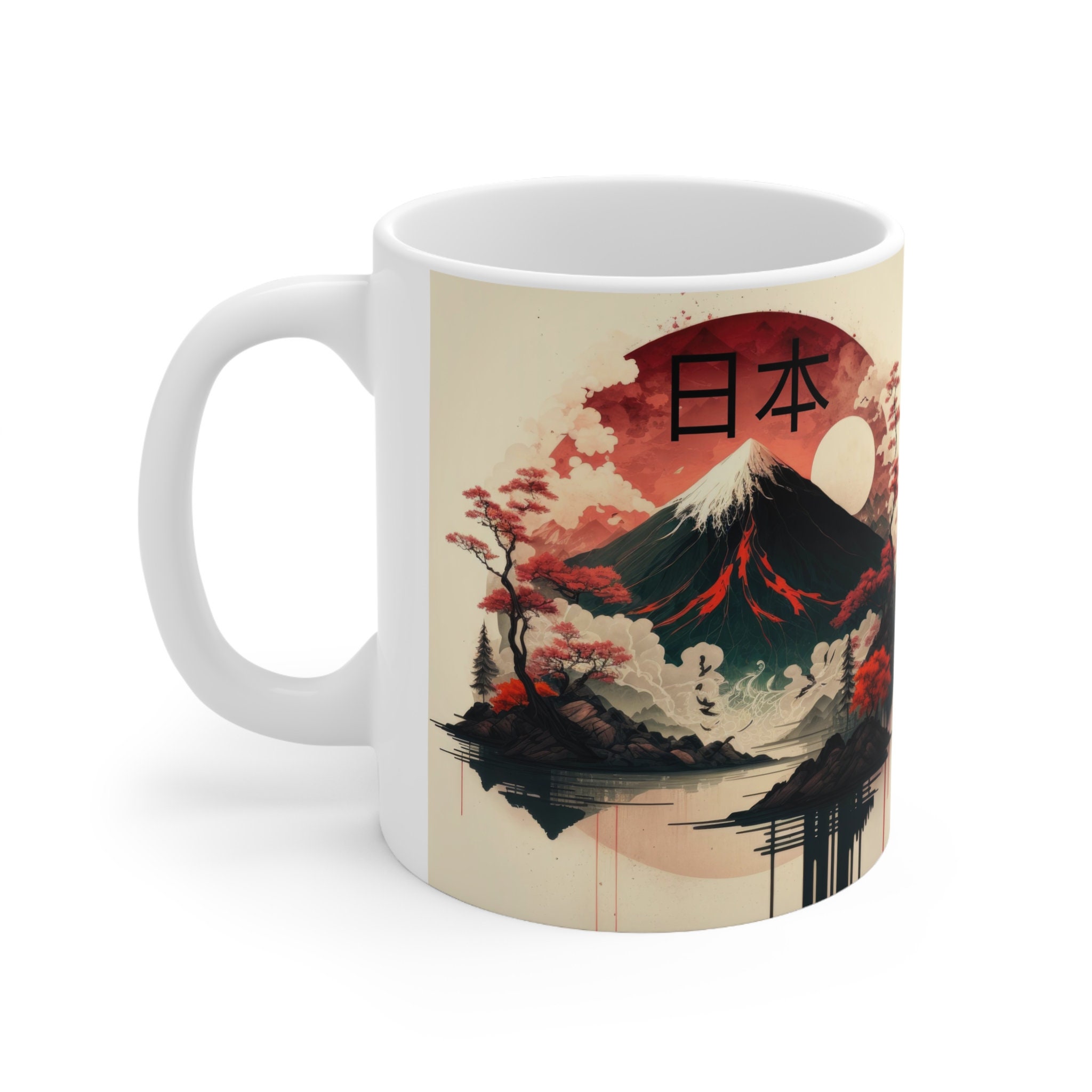 Japan Mug - Ceramic White Coffee Mug 11oz, Mt Fuji, Japanese Gift
