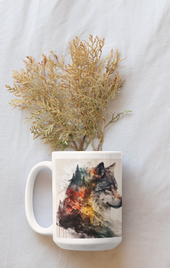 Wolf Art Coffee Cup - 15oz, Wolf Cup, Winter Wolf Lover Mug, Wolf Drinkware, wolf Theme Gift, Colorful Wolf Mug, Wolf Watercolor Painting Mug - Etsy