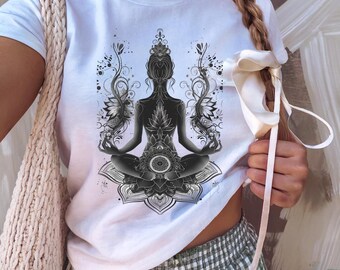 Maglietta con Buddha per yoga meditativo - Maglietta spirituale, regalo per yogi, arredamento zen, abbigliamento per la consapevolezza, abbigliamento per il relax, maglietta per la meditazione