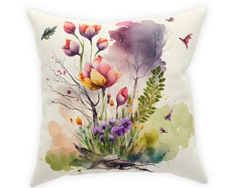 Spring Flowers Watercolor - Broadcloth Pillow, Wildflowers, Floral, Home Décor