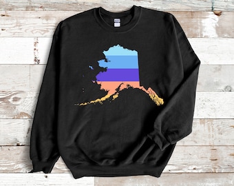 ALASKA Sweatshirt - Unisex Heavy Blend Crewneck Sweatshirt, Anchorage, Juneau, Souvenir, State Silhouette