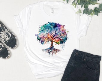 Tree of Life - Unisex Short Sleeve Tee, The Sacred Tree, Watercolor Design, Forest Shirt, Nature Lover