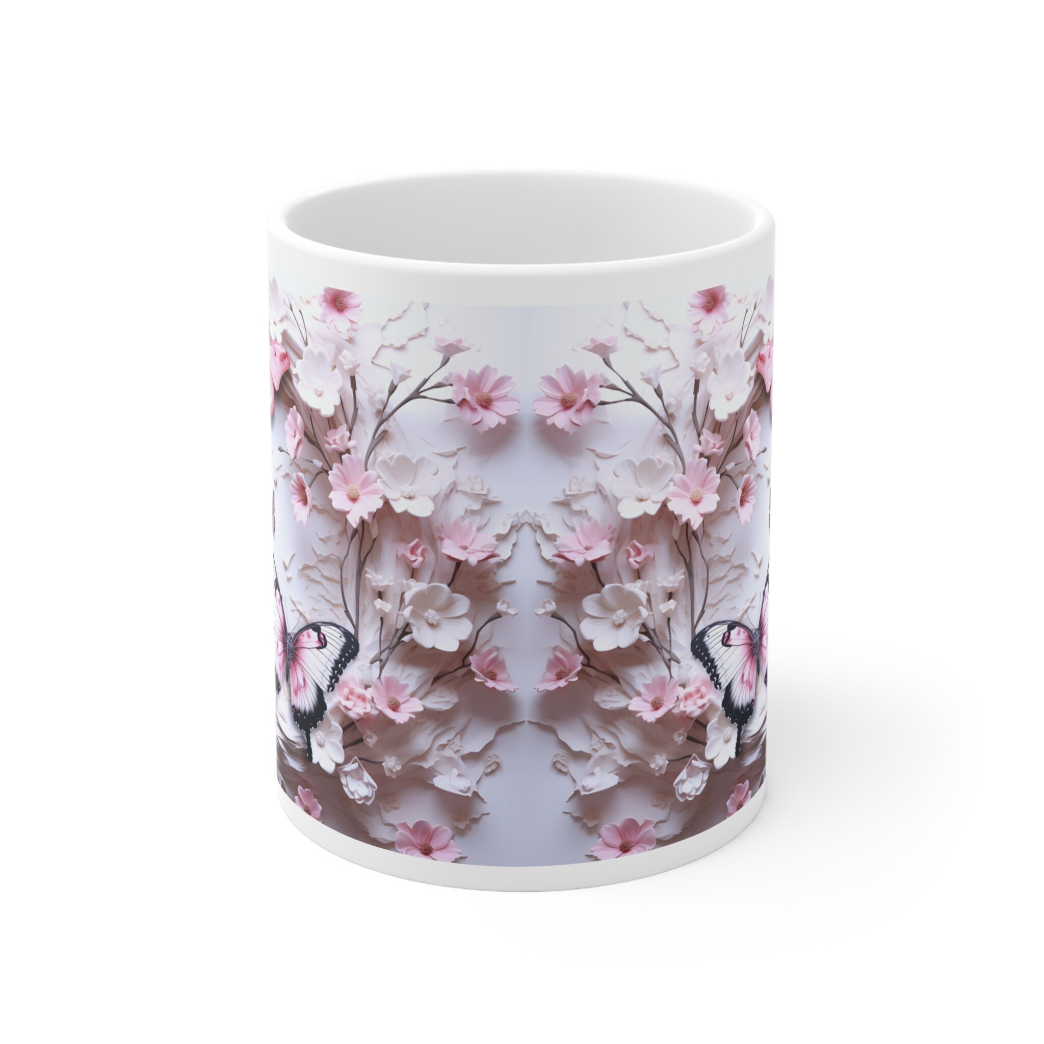 Tazza Da Caffè Creativa 3D Con Farfalla, 350 Ml, In Ceramica, Con Coperchio E Cucchiaio – Regalo Per San Valentino, Festa Della Mamma, Natale (Rosa)