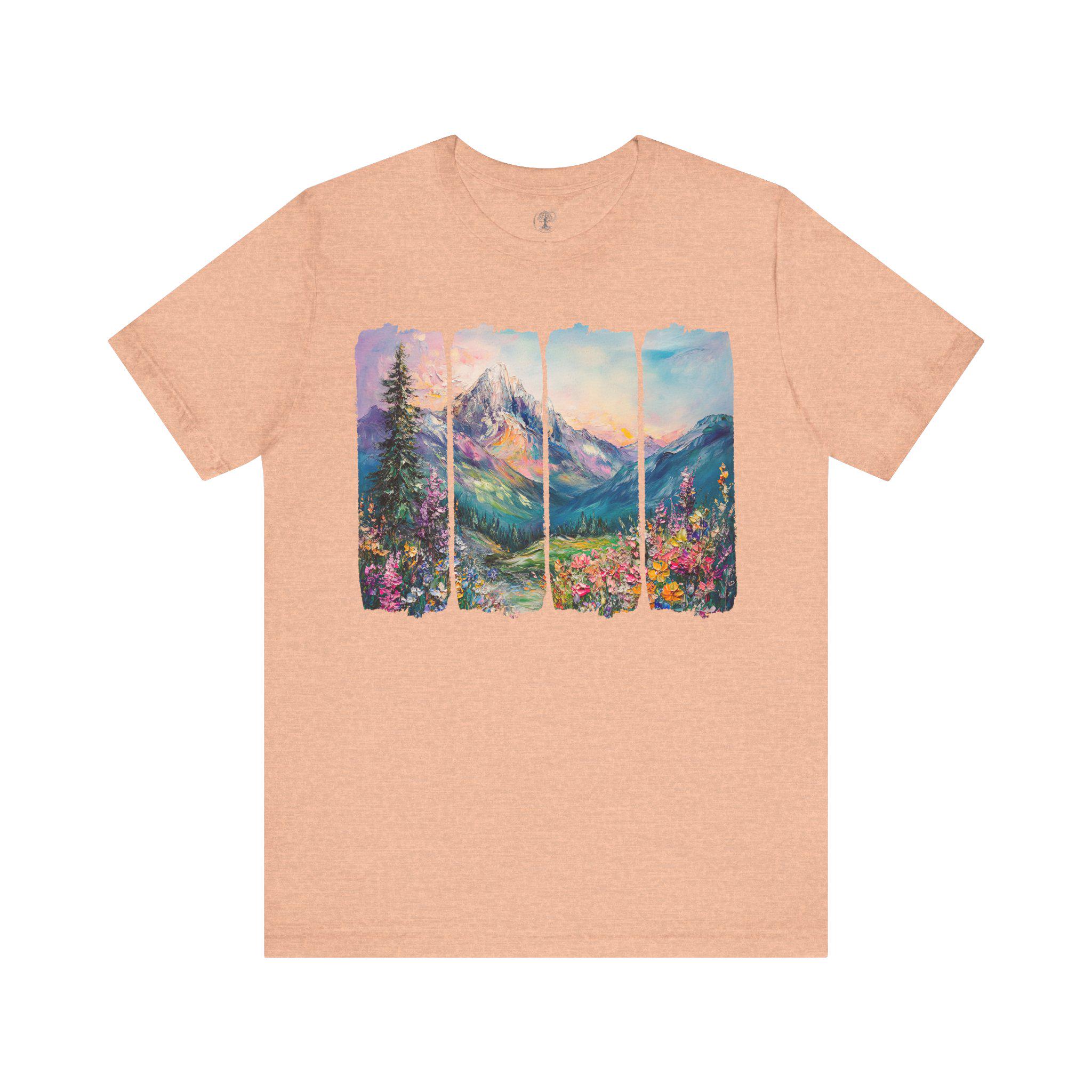 Mountain Landscape Graphic Tee - Brush Strokes Design, Nature