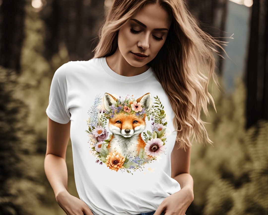 Cute Fox Shirt Fox Print Shirt Fox Lover Shirt Floral Fox - Etsy