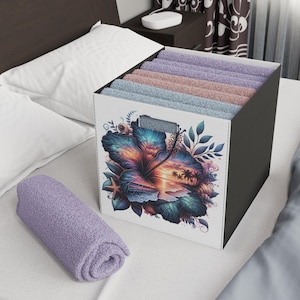 Vibrant Hibiscus Floral Felt Storage Box - Home Organizer, Decorative Storage Solution, Gift for Home Decor Lovers, Eco-Friendly Storage