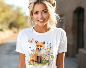 Cute Fox Shirt - Fox Print Shirt, Fox Lover Shirt, Floral Fox Shirt, Gifts for Fox Lovers, Cottagecore Clothing