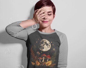 Moonlit Forest Raglan Tee - Cozy Casual Wear, Nature Lovers Gift, Fall Fashion, Unisex Tee for All Occasions