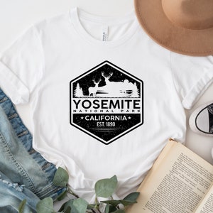 Yosemite National Park Shirt - Unisex T-shirt met korte mouwen, California Souvenir, wandelen, vissen, buitenshuis verkennen