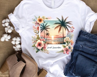 Sweet Summertime Tropical Sunset Tee - Beach Vibes Shirt, Summer Vacation T-Shirt, Unisex Graphic Shirt, Casual Everyday Apparel