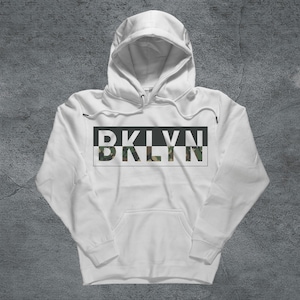 Brooklyn Hooded Sweatshirt - Unisex Heavy Blend Hoodie, NYC Apparel, Camo Logo, Big Apple Souvenir, New York City
