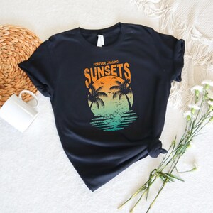 Forever Chasing Sunsets - Unisex Short Sleeve Tee, Graphic Tshirt, Palm Trees, Ocean, Tropical, Summer Tee, Beachwear